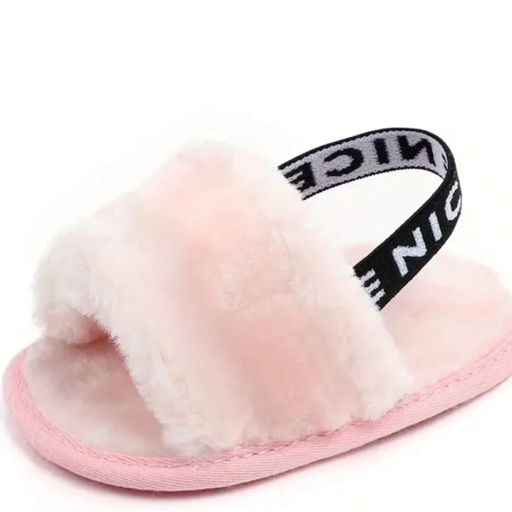Adorable Furry Soft Slip-on Sandals For Baby Girls - Non-Slip First Walker Shoes
